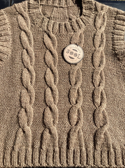 Handknitted Vest from our Corriedale and Suri alpaca blend.